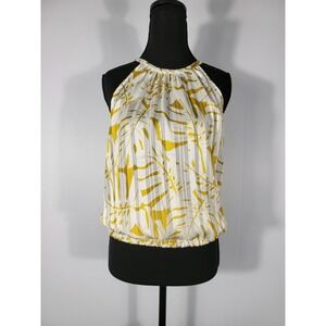 Joie Halter Top Smocked Waist Sleeveless Blouse Yellow Leaf Print Size S